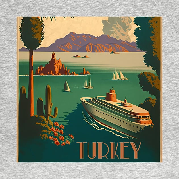 Turkey Coastline Vintage Travel Art Poster by OldTravelArt